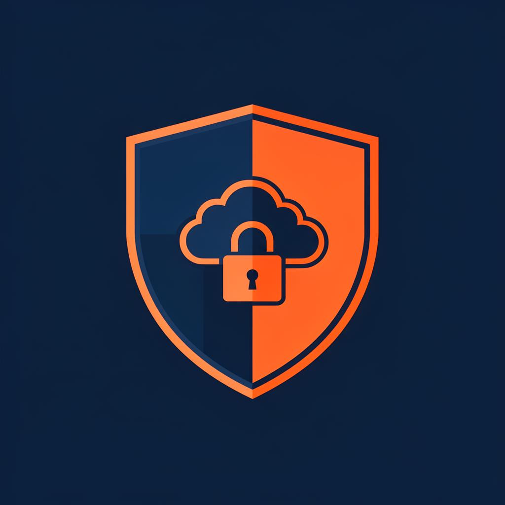Scudo di sicurezza con lucchetto e icona di cloud, simbolo di cloud e cybersecurity gestiti